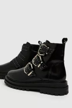 Schuh Alyssa Lederstiefel Mit Schnallenriemen, Schwarz -Winterschuhe Verkaufs-Shop A65982s3