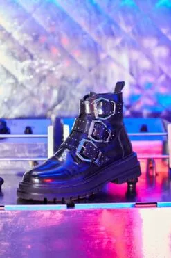 Schuh Alyssa Lederstiefel Mit Schnallenriemen, Schwarz -Winterschuhe Verkaufs-Shop A65982s5