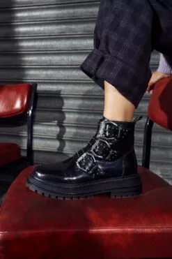 Schuh Alyssa Lederstiefel Mit Schnallenriemen, Schwarz -Winterschuhe Verkaufs-Shop A65982s6