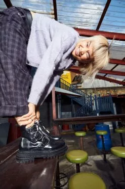 Schuh Alyssa Lederstiefel Mit Schnallenriemen, Schwarz -Winterschuhe Verkaufs-Shop A65982s7