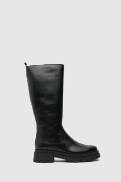 Schuh Drew Kniehohe Lederstiefel, Schwarz