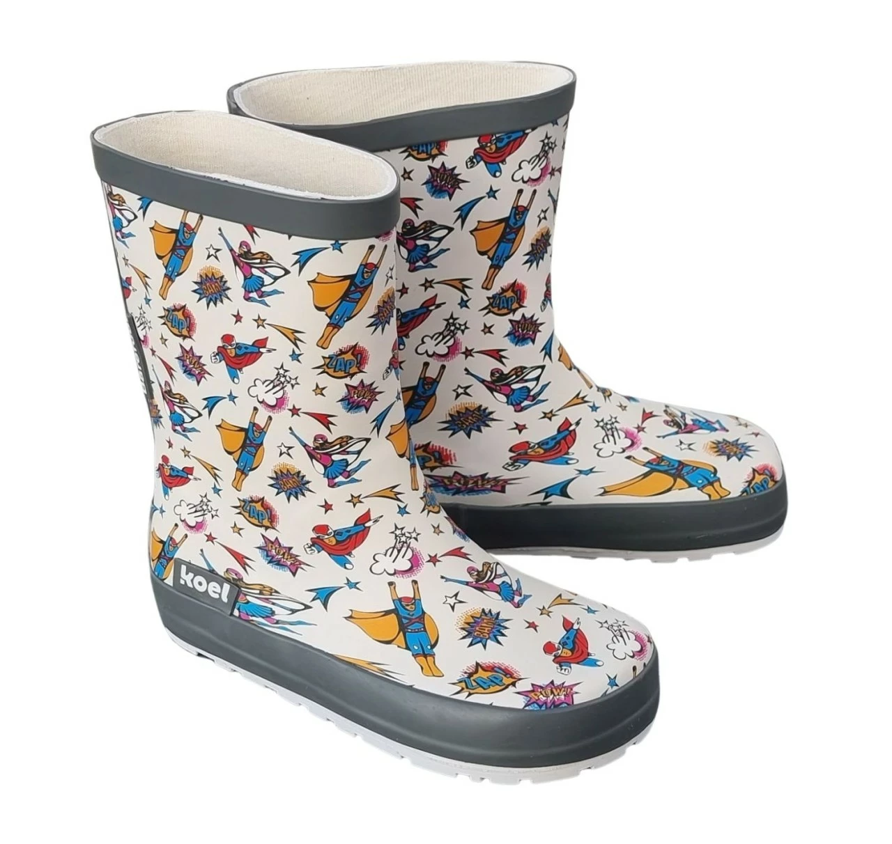 Koel Gummistiefel Super Heroes Wellies Barfuß Regenstiefel Creme/bunt 1 Koel Gummistiefel Super Heroes Wellies Barfuß Regenstiefel Creme/bunt