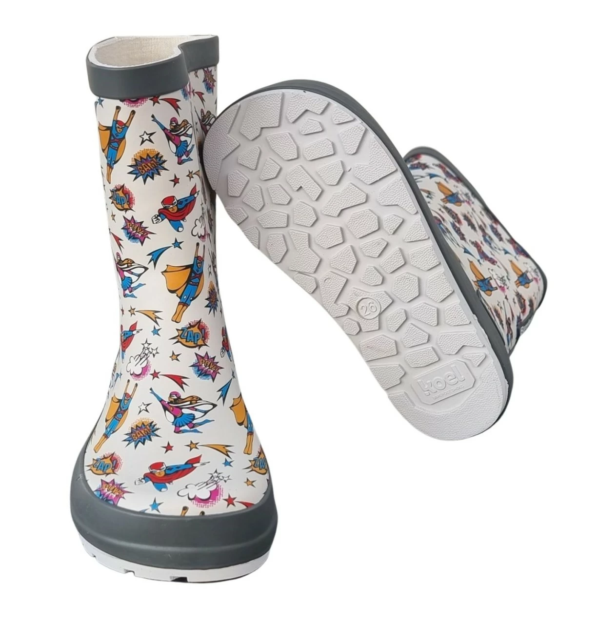 Koel Gummistiefel Super Heroes Wellies Barfuß Regenstiefel Creme/bunt 2 Koel Gummistiefel Super Heroes Wellies Barfuß Regenstiefel Creme/bunt – Bild 2